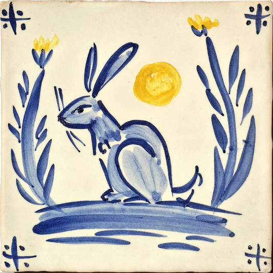 Rabbit and flowers with yellow sun