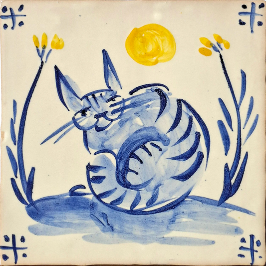 Cat, yellow flowers and sun
