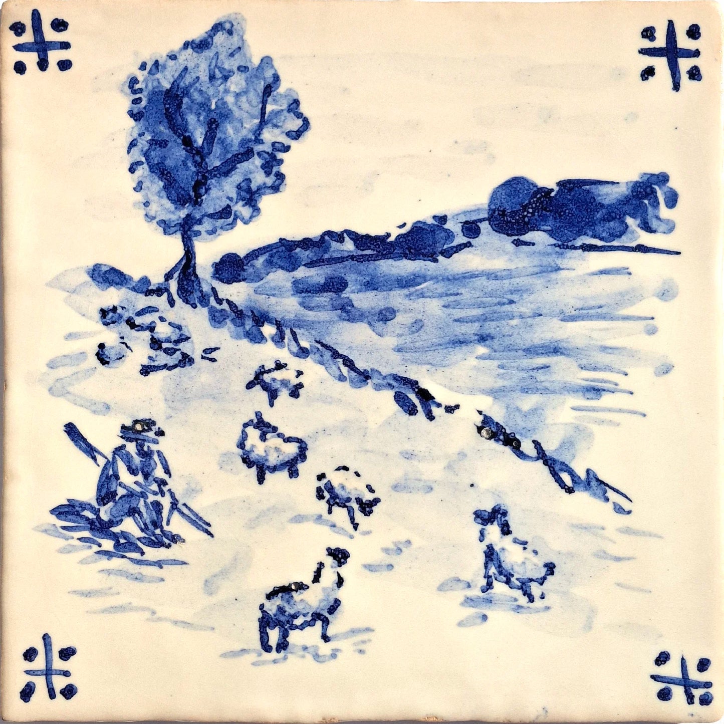 Landscape with trees, sheep and sheepman