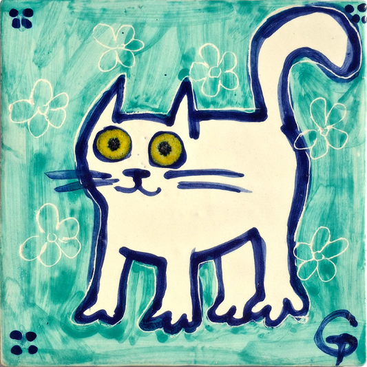 White cat and flowers